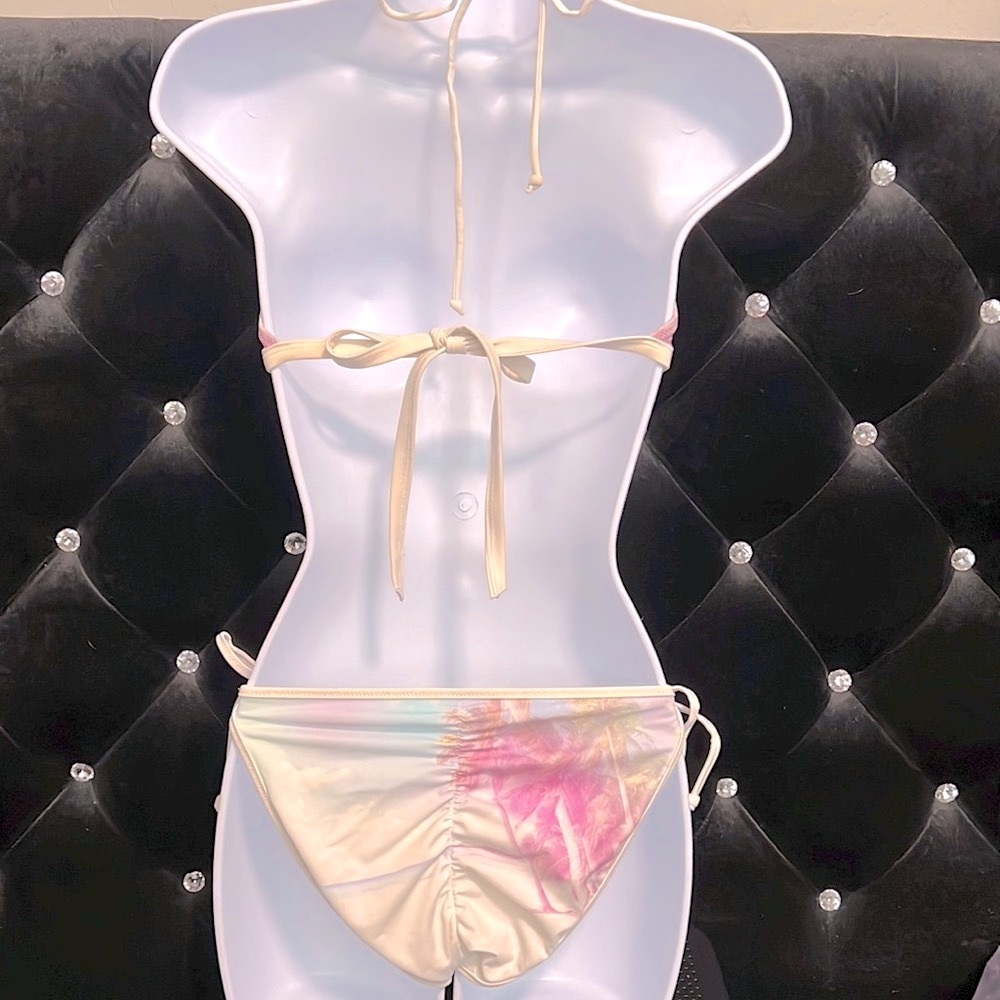 Pink Palm Trees String Bikini With Rhinestones - image 6